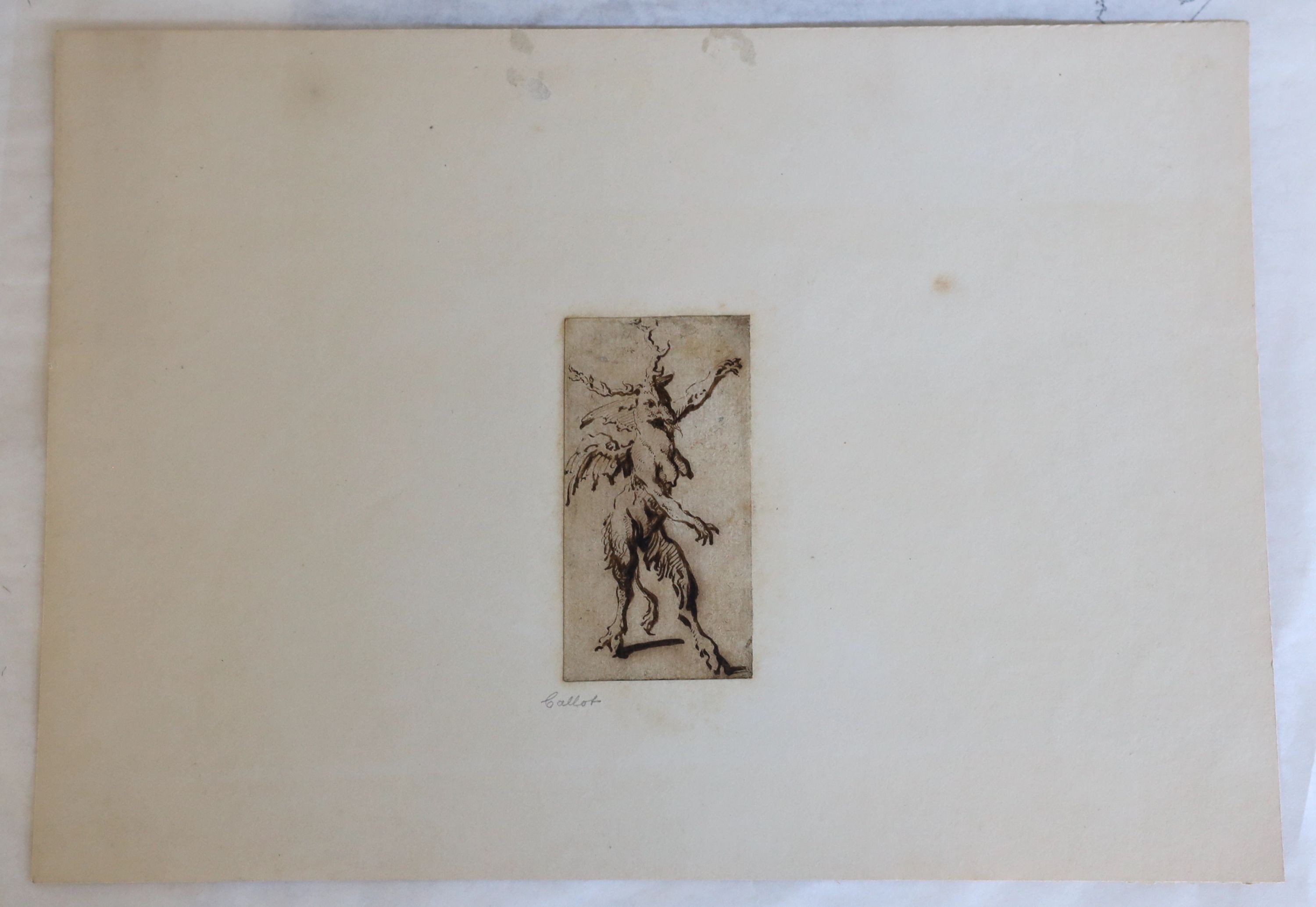 Attributed to Jacques Callot (1592-1635), A zoomorphic figure, pen and ink, 8.5 x 4cm.